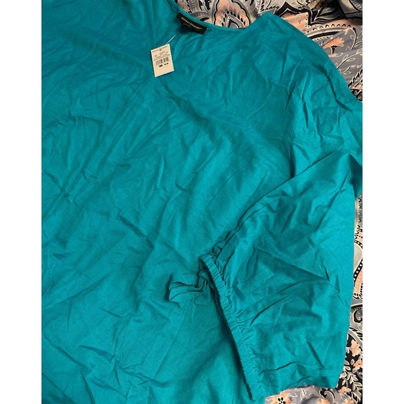 NEW Ashley Stewart Plus Size V Neck Tie Sleeve Peasant Blouse in Bluebird, 34/36 - Picture 2 of 5